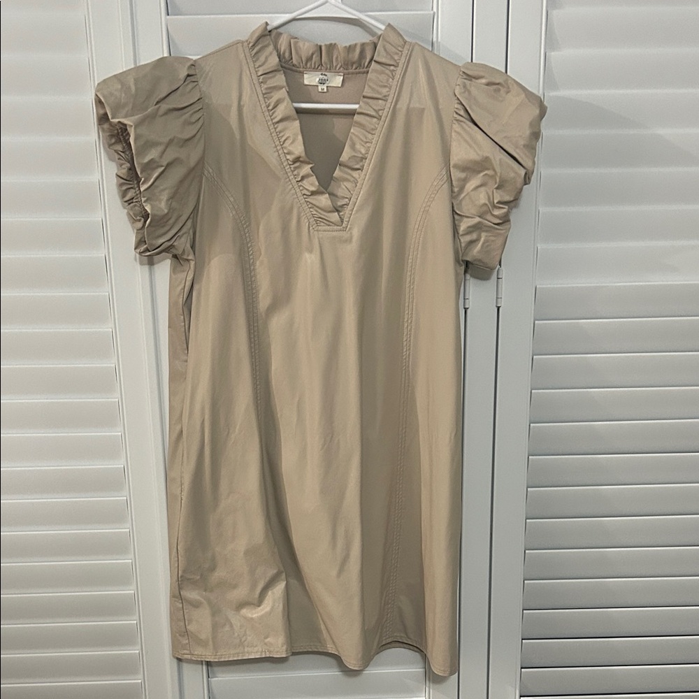 Umgee faux leather Beige Puff Sleeve Dress